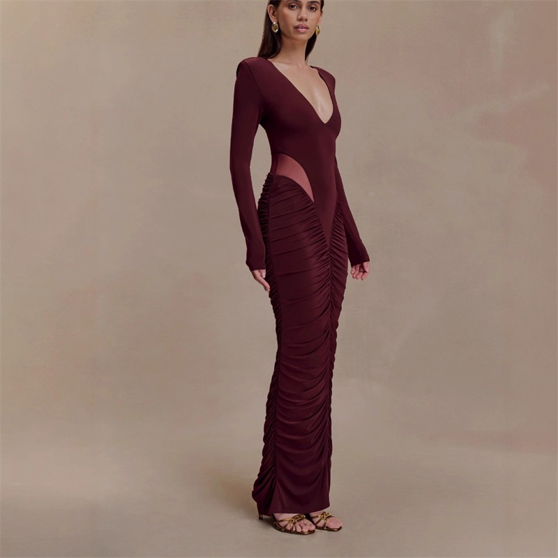 Women Formal Party Wear Dress - Vestido de fiesta negro burdeos para