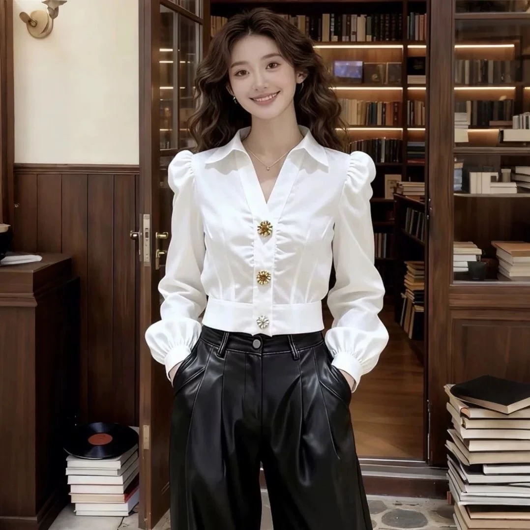 Women Formal Office Wear Tops - Elegante Blusa Blanca con Cuello en