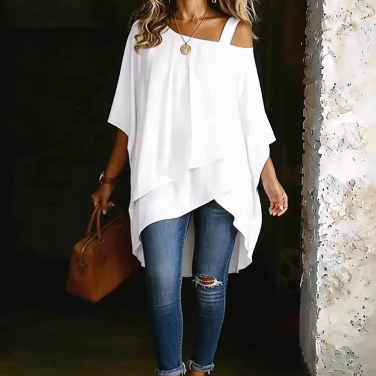 Women'S Formal Wear Blouse - Camiseta informal holgada irregular con hombros