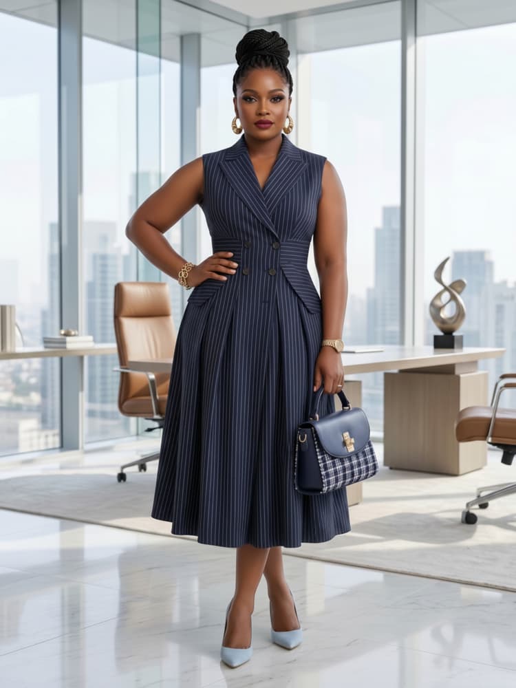 Women Formal Office Wear Tops - Vestido midi de talla grande con