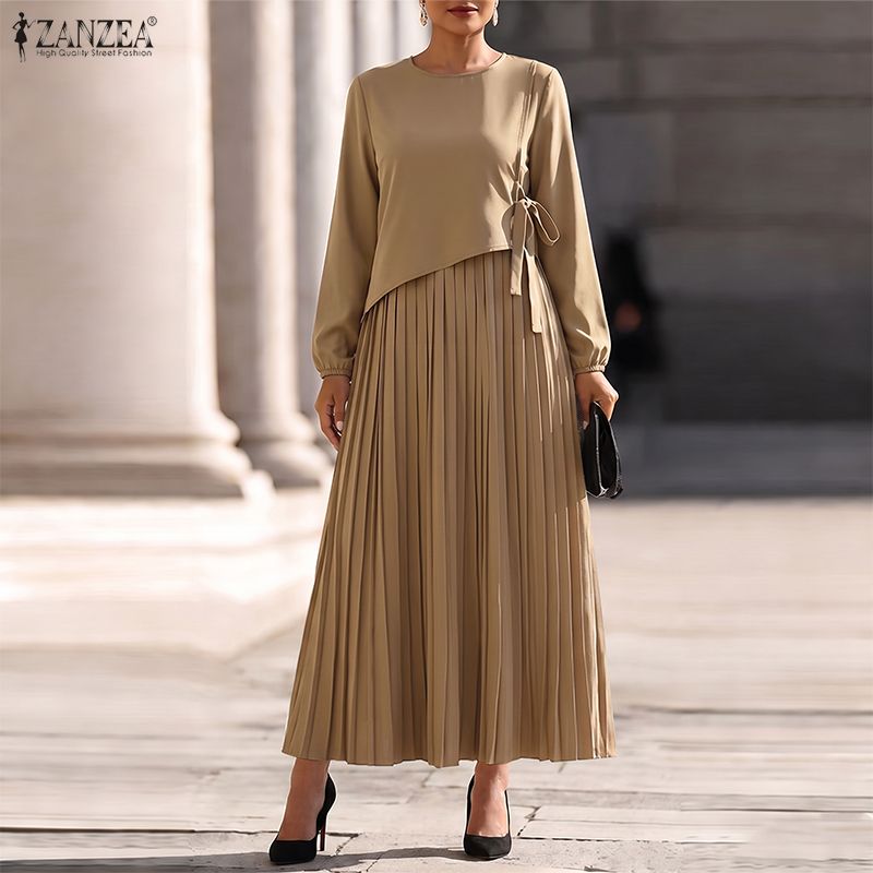 Women Formal Office Wear Tops - ZANZEA Vestido largo plisado de manga
