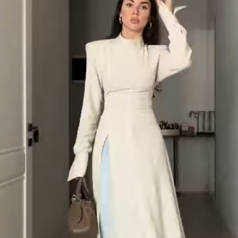 Women Formal Office Wear Tops - Vestido Maxi Elegante de Manga Larga
