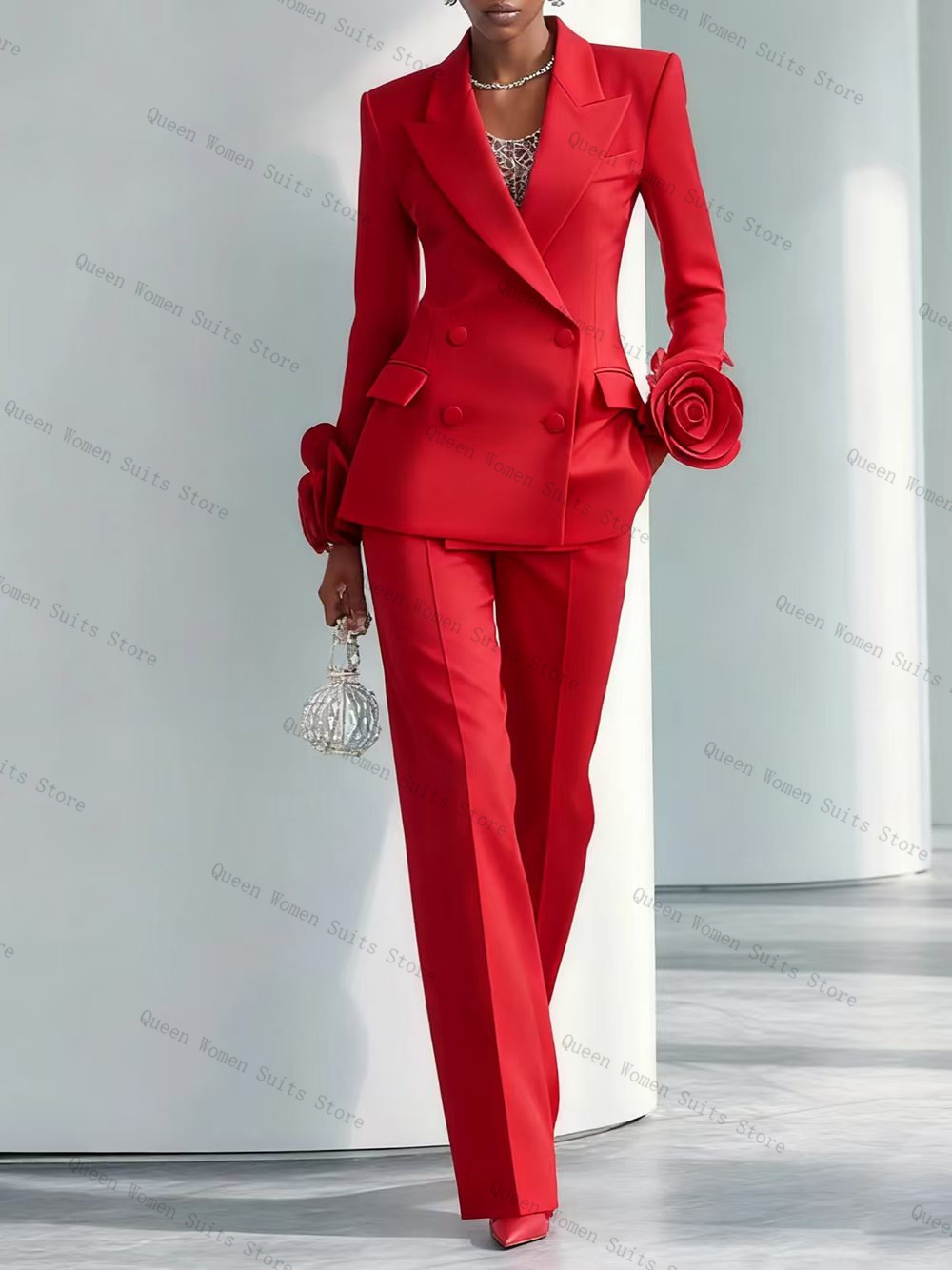 Women Formal Wear Blazer Set - Conjunto de traje rojo de lujo