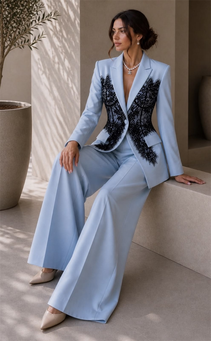 Women Formal Wear Blazer Set - Conjunto de Traje Azul para Mujer,