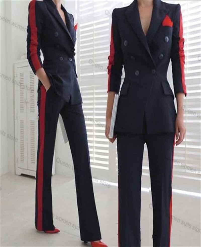 Women Formal Wear Blazer Set - Conjunto de traje rojo y negro