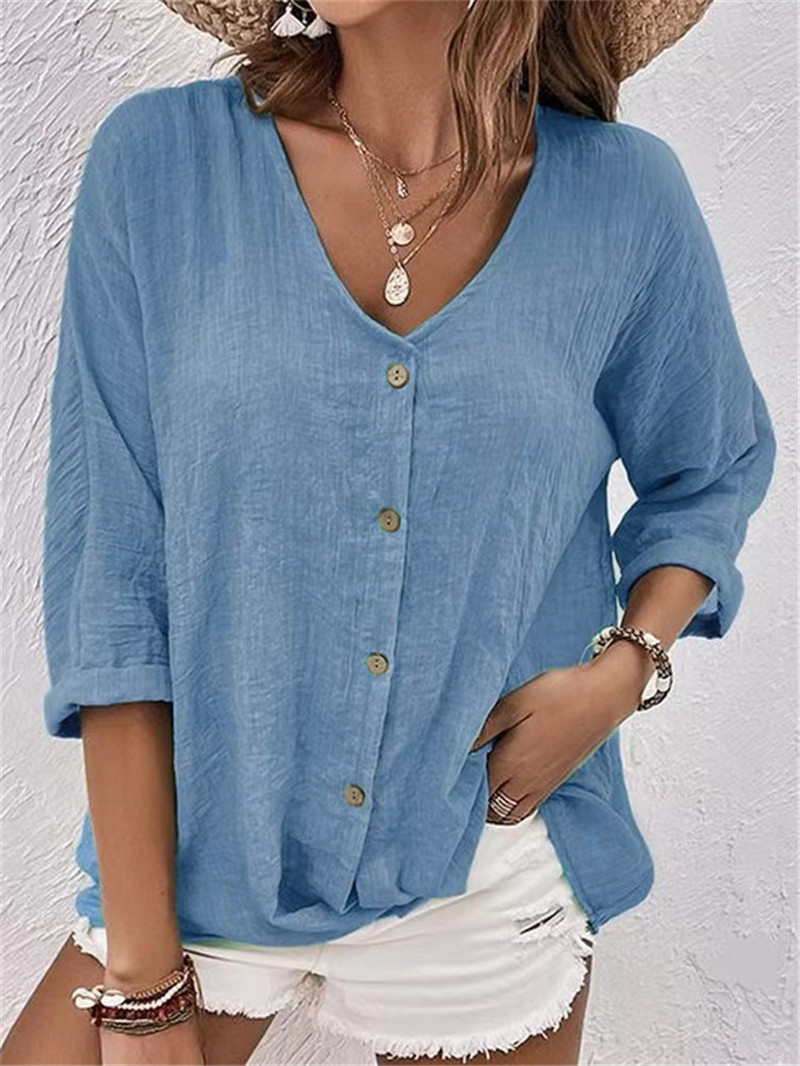 Women'S Formal Wear Blouse - Blusa lisa con botones elegantes para