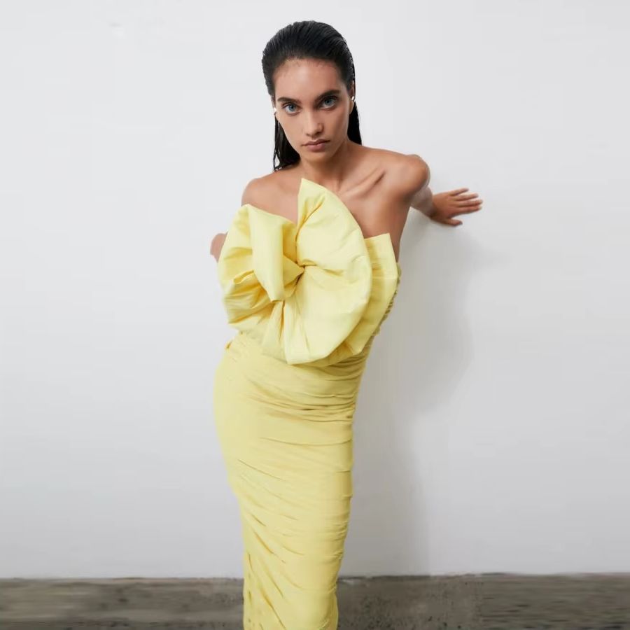 Women Formal Wear H&M - Vestido de noche árabe amarillo, pliegues
