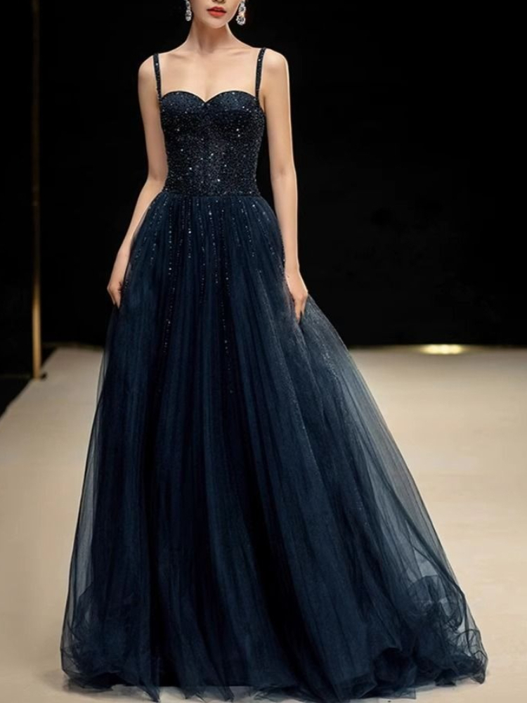 Women Formal Wear For Graduation - Elegante Vestido Formal de Tul Azul