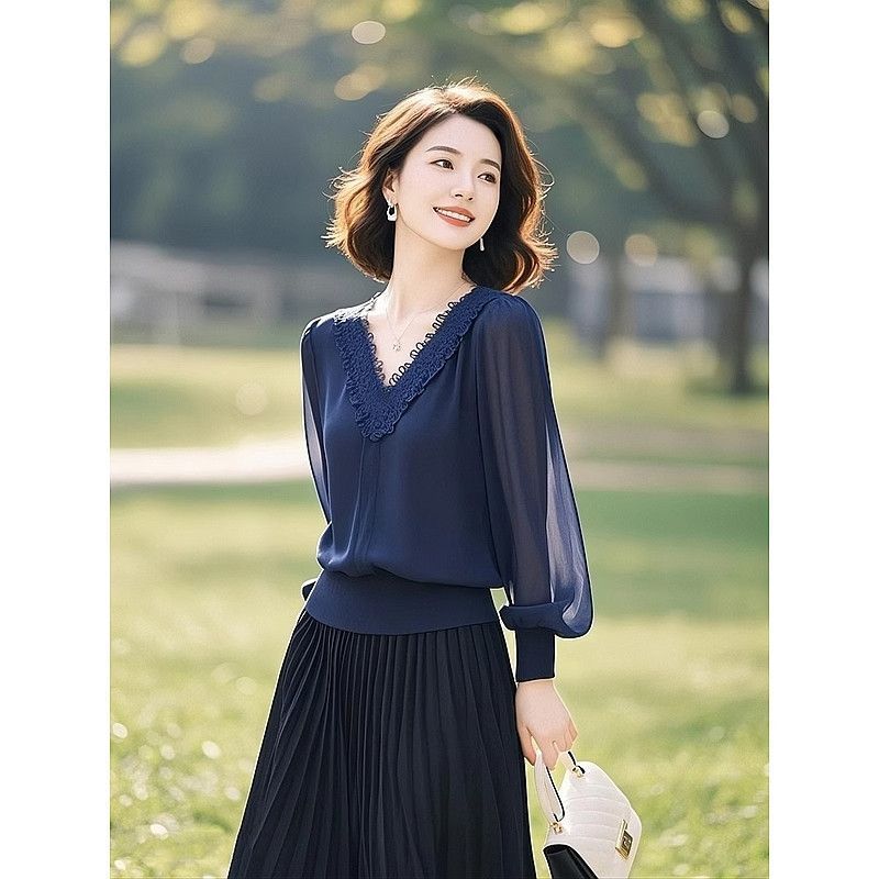 Women'S Formal Wear Blouse - Primavera otoño Oficina señora encaje Patchwork