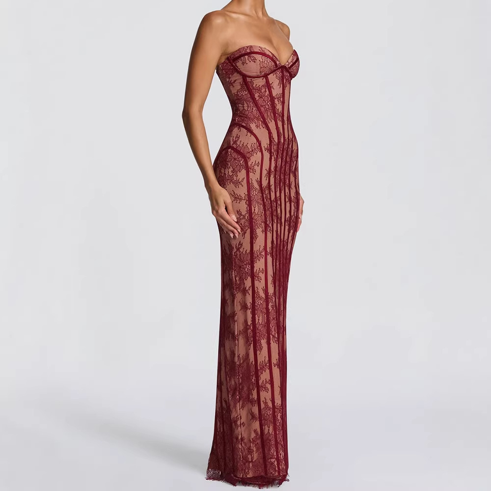 Women Formal Party Wear Dress - Vestido Maxi Ajustado sin Tirantes para