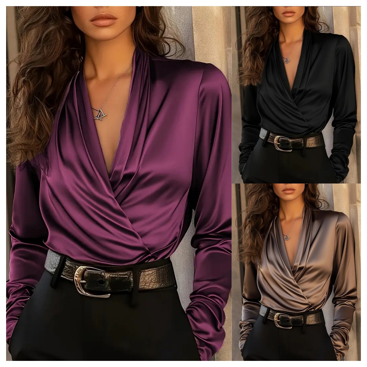 Blusa de Manga Larga con Cuell - Women Formal Office Wear Tops reseña y precio