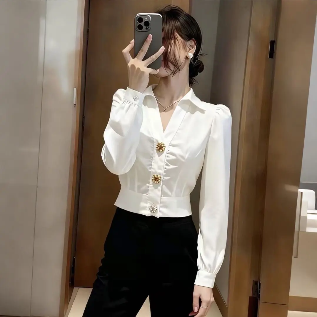 Elegante Blusa Blanca con Cuel - Women Formal Office Wear Tops reseña y precio
