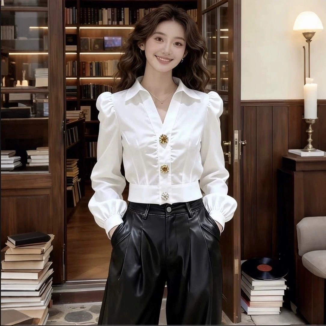 Elegante Blusa Blanca con Cuel - Women Formal Office Wear Tops reseña y precio