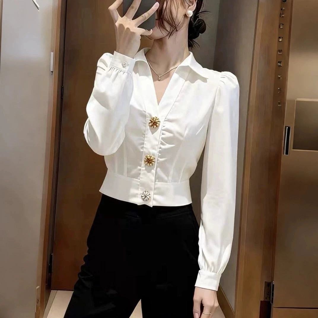 Elegante Blusa Blanca con Cuel - Women Formal Office Wear Tops reseña y precio