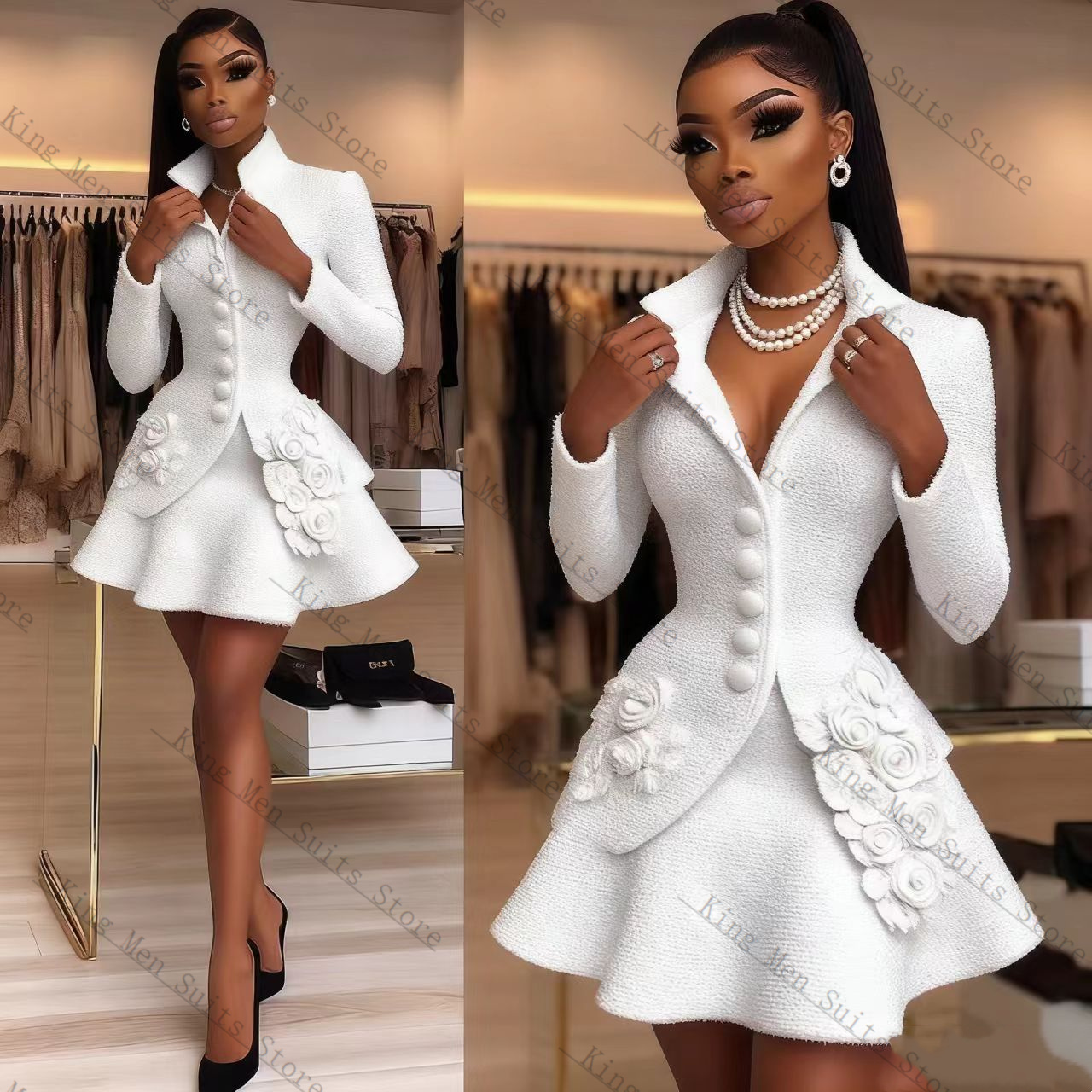 Conjunto de traje blanco de lu - Women Formal Wear Blazer Set reseña y precio