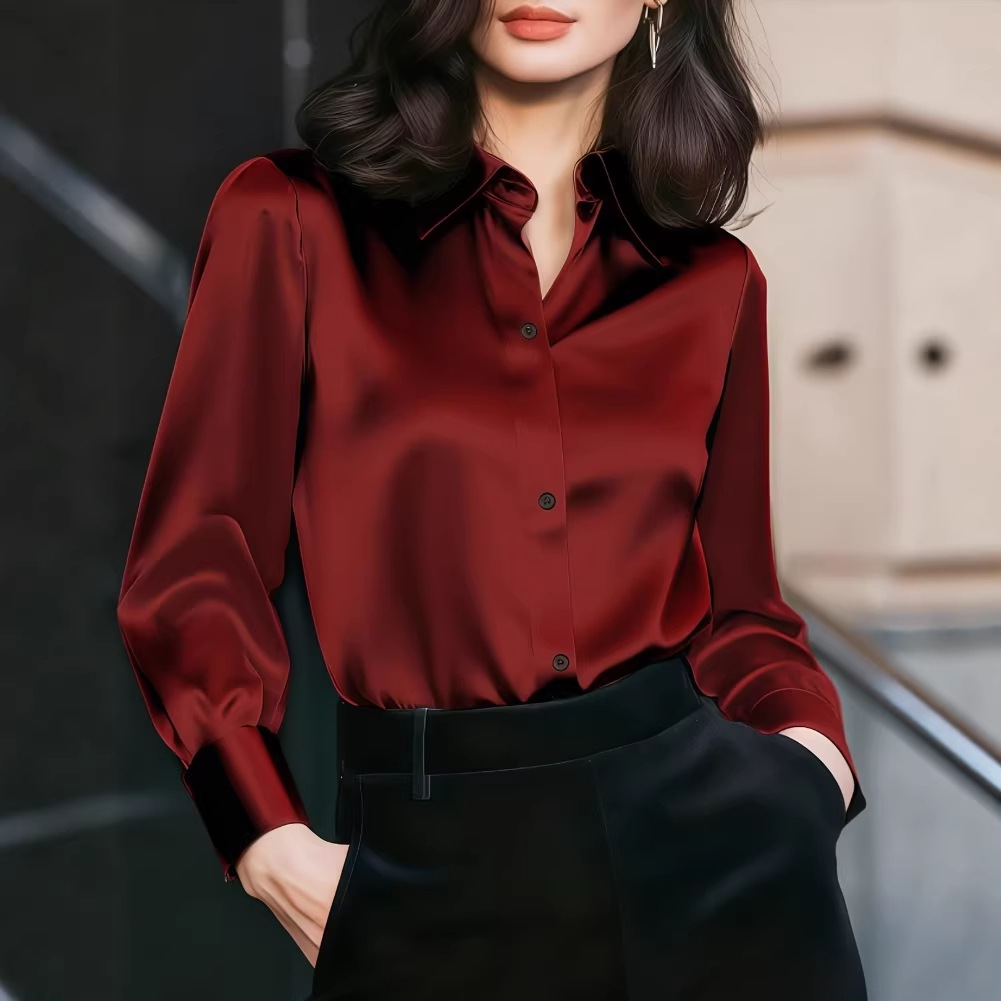 Blusa de satén para mujer con  - Women Formal Office Wear Tops reseña y precio