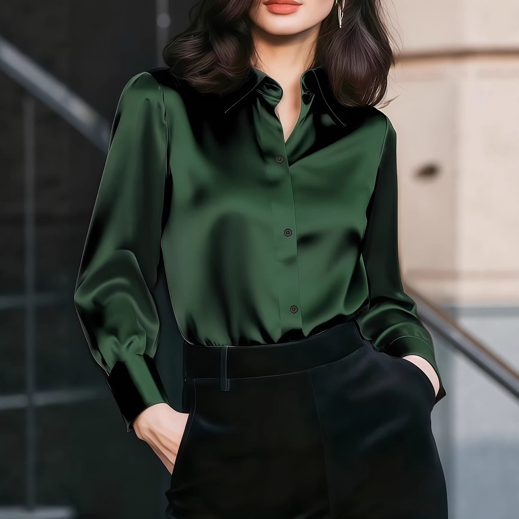 Blusa de satén para mujer con  - Women Formal Office Wear Tops reseña y precio